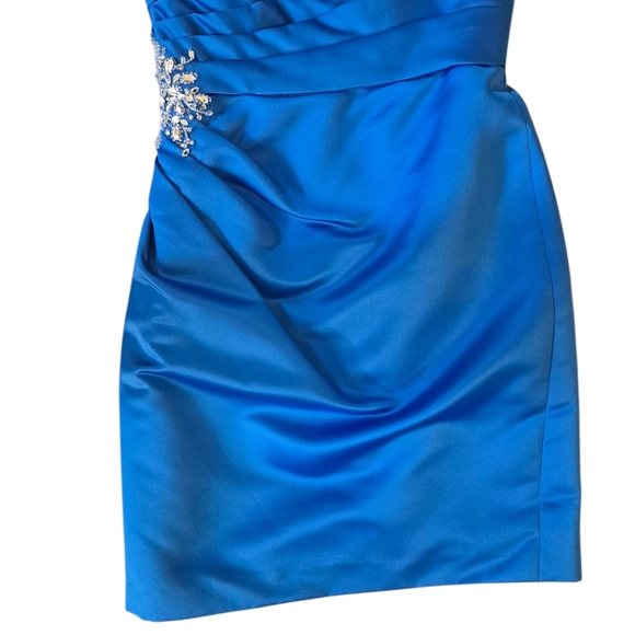 12 Mori Lee Elegant Blue One-Shoulder Dress NWT - Picture 8 of 8